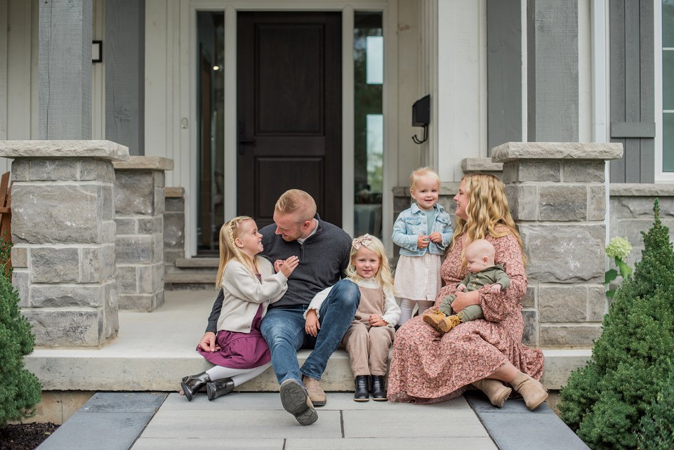 fall in home, front porch family newborn photos, waterdown family photographer