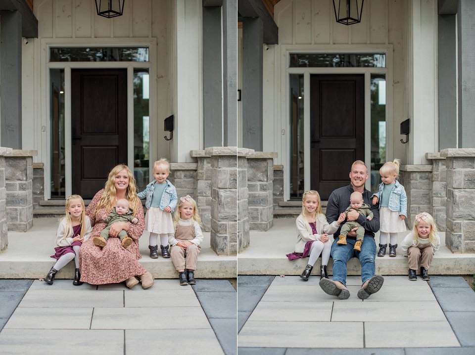 fall in home, front porch family newborn photos, waterdown family photographer